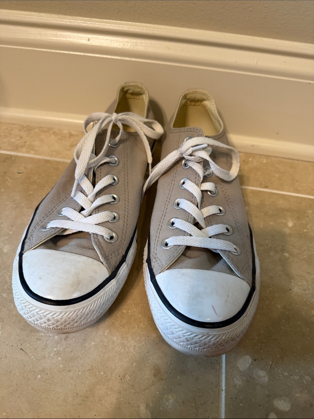 Converse Kids Low-Top Canvas Sneakers - Beige with White Accents